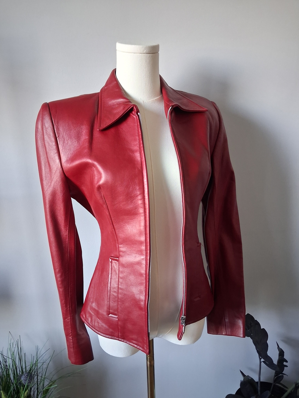 Real Vintage Red Leather Zip-Front Women's Jacket